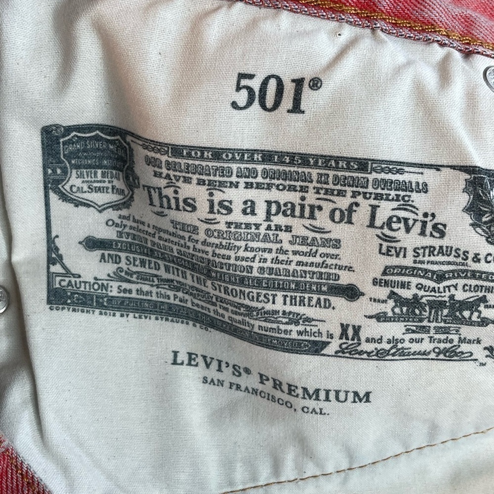Levi's 501 Super Mario Denim Jean Shorts Women's color block fray hem Size 31 - Picture 12 of 16